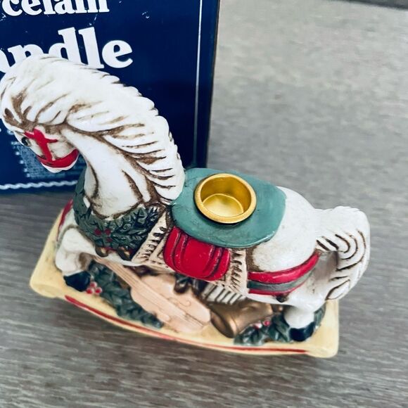 Vintage Christmas Porcelain Carousel Rocking Horse Candle Holder - Picture 4 of 5